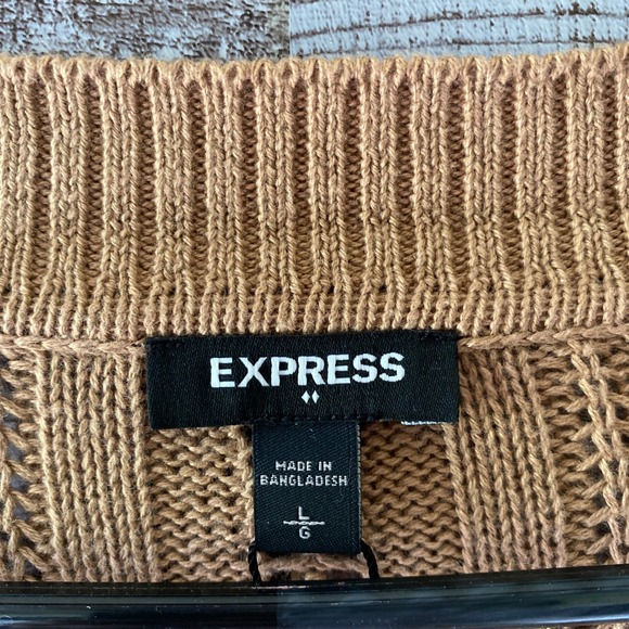 Express Women's Long-Sleeved Button-Down Cardigan Size L Tan/Brown Open-Knit NWT - Picture 6 of 7